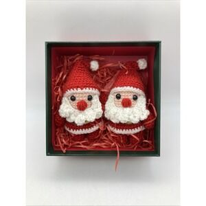 Set Of 2 Hand Crocheted Santa's New In Box
